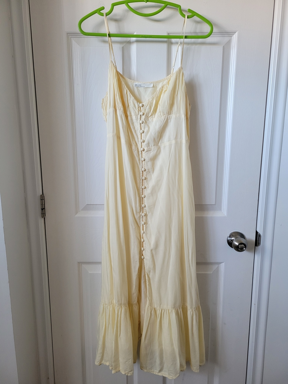 Light Yellow Button-Front Maxi Slip Dress